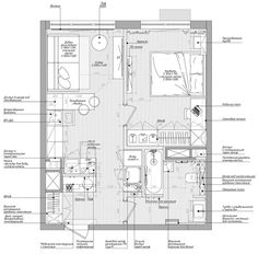 the floor plan for a house with all its features and details in black and white