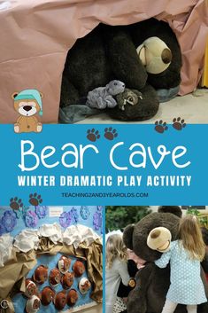 bear cave winter dramatic play activity for kids