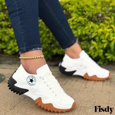 Fisdy - Stylish White Bandage Patchwork Square Sport Shoes: Perfect Combination of Fashion, Comfort, and Durability Outdoor, Patchwork, Casual, Pink, Fashion, Shoes, Bandage, White Fashion, Yellow Fashion