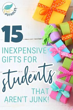 Gift ideas for students that are cheap, last minute and good for any holiday - poppet bracelets, pencil pouches, rubik's cubes, colouring bookmarks, journals/notebooks, pencils, postcards...