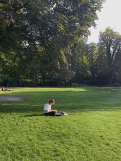 a person sitting on the grass in a park