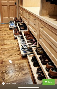 the shoes are lined up and ready to be put into the drawers in the closet
