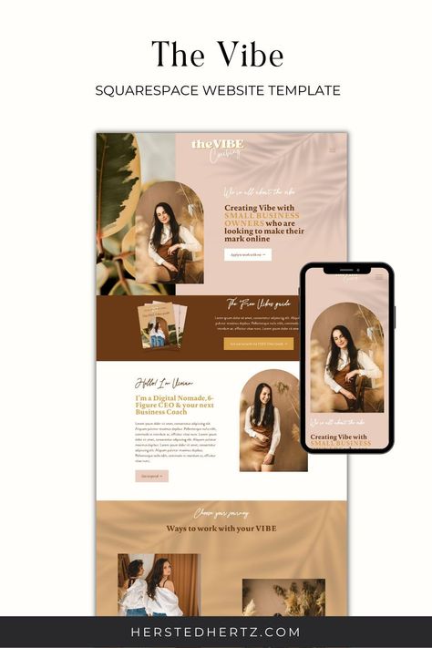 Highlight your work and attract premium clients with this Earthy, Boho & Retro unique website design and make it truly yours. Created by Hersted Hertz, this Squarespace 7.1 Website Template was strategically designed for women of all ages, business coaches, social media marketers, content creators and any other service-based female entrepreneurs to sell their programs with ease. #websitetemplate #mobilefriendlywebsite #squarespace #websitedesign #websiteideas #businesswebsite #fempreneurs Retro, Boho, Web Design, Design, Studio, Website Branding, Website Template Design, Unique Website Design, Website Design