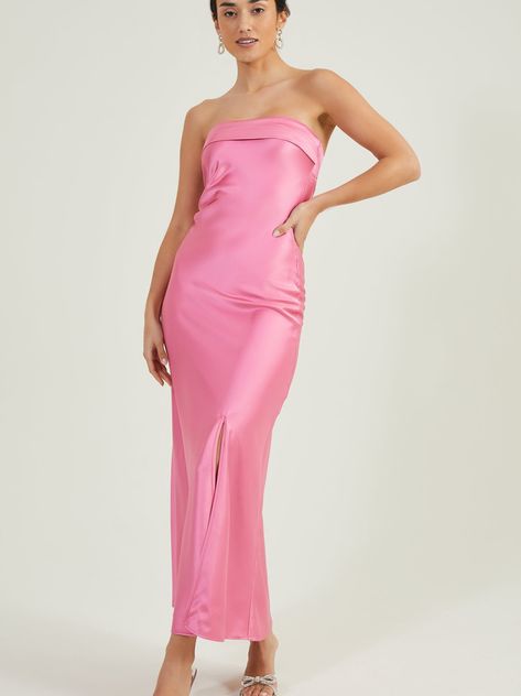 Paityn Strapless Maxi in Pink | Altar'd State Strapless Maxi Dress, Strapless Maxi, Strapless Midi Dress, Pink Strapless Dress, Strapless Dress Formal, Satin Maxi Dress, Satin Maxi, Silk Prom Dress, Satin Prom Dress