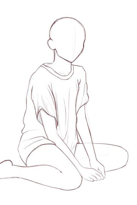 sketch of girl in oversized t-shirt sitting down