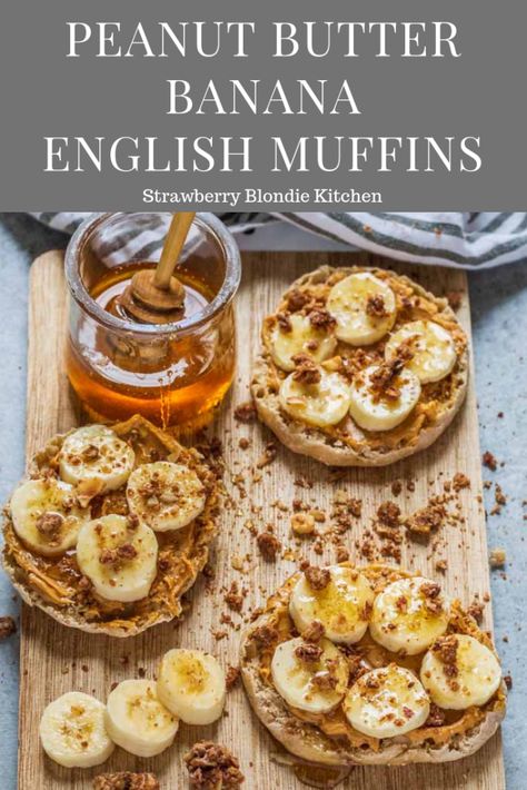 Snacks, Breakfast, Breakfast Recipes, Desserts, Brunch, Healthy English Muffin Breakfast, Peanut Butter Banana, Healthy English Muffin, Yummy Food