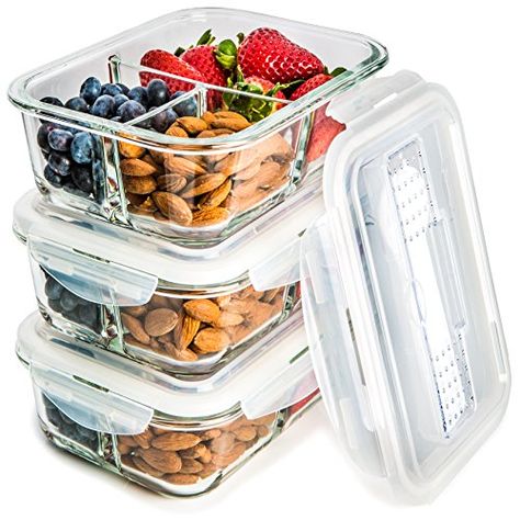 [3-Pack] Glass Meal Prep Containers 3 Compartment - Food ... Snacks, Organisation, Food Storage, Food Storage Container Set, Food Storage Containers, Glass Food Storage Containers, Glass Food Storage, Dishwasher Safe, Plastic Container Storage