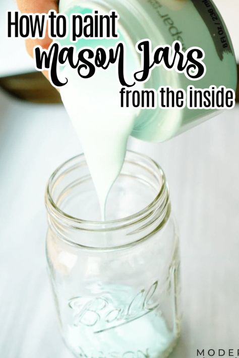 How to paint mason jars from the inside. This easy mason jar project makes great decor pieces for the home. #MasonJars #DIY #centerpieceideas Mason Jar Crafts, Mason Jars, Decoupage, Glitter, Mason Jar Projects, Painted Mason Jars, Painted Mason Jars Diy, Painted Jars, Mason Jar Diy Projects