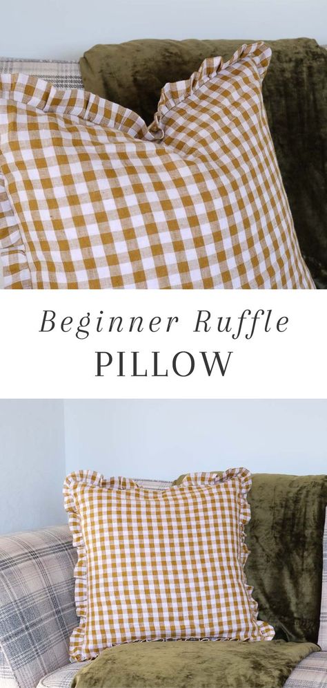 Sew your own cute checkered ruffle pillows with this beginner friendly sewing tutorial. Simple, cute and effective cosy cushion tutorial! Upcycling, Couture, Quilts, Diy, Sewing Basics, Patchwork, Sew Pillows, Sewing Pillows, Sewing Throw Pillows