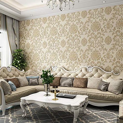 Luxurious Wallpaper, Wall Coverings, Wall Art Designs, Wall Design, Wall Backdrops, Bedroom Wall Art, Gold Damask Wallpaper, Damask Wallpaper, Room Colors