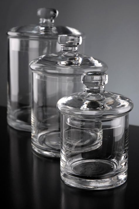 Set of 3 Clear Glass Apothecary Canister Jars  5", 7" &  9" Ikea, Terrarium, Clear Canisters, Glass Canisters, Glass Containers, Glass Jars, Apothecary Jars, Jar, Clear Glass
