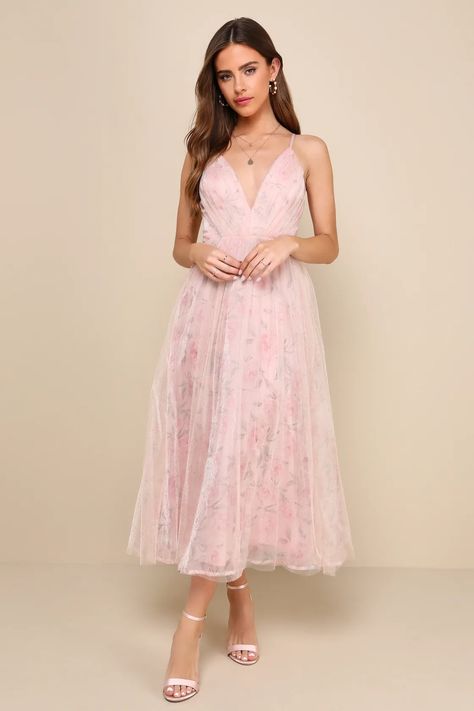 Blush Pink Floral Dress - Mesh Pleated Dress - Pleated Midi Dress - Lulus Floral, Wedding Dress, Dresses, Pink, Pink Floral Dress, Blush Dresses, Pink Dress, Floral Dress, Pleated Dress