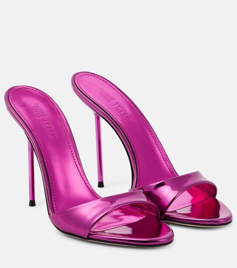 Lidia Mirrored Leather Mules in Pink - Paris Texas | Mytheresa Peep Toe, High Heels, Heels, Paris, Mules Shoes, Leather Mules, Sandals Heels, High Heel Sandals, Pink Mules