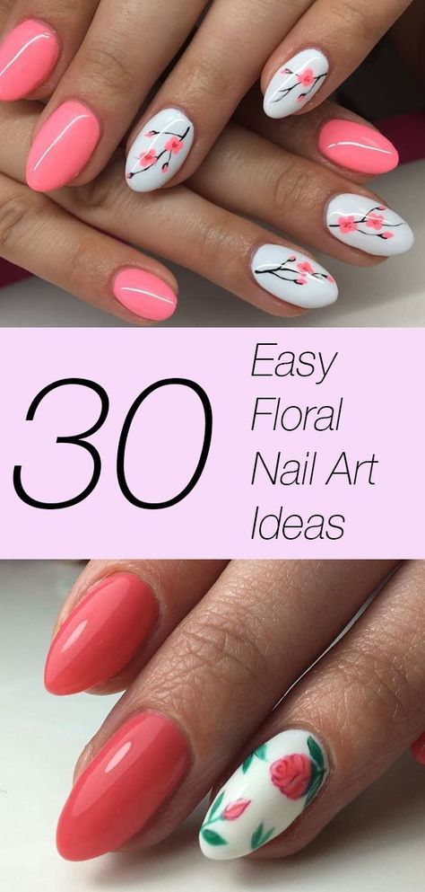 Almond Nails, Nail Art Designs, Spring Nail Art, Nail Designs Spring, Floral Nail Designs, Floral Nail Art, Nail Colors, Trendy Nails, Nail Decorations