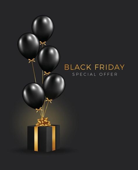 Black friday sale background with beautiful balloons and flying serpentine