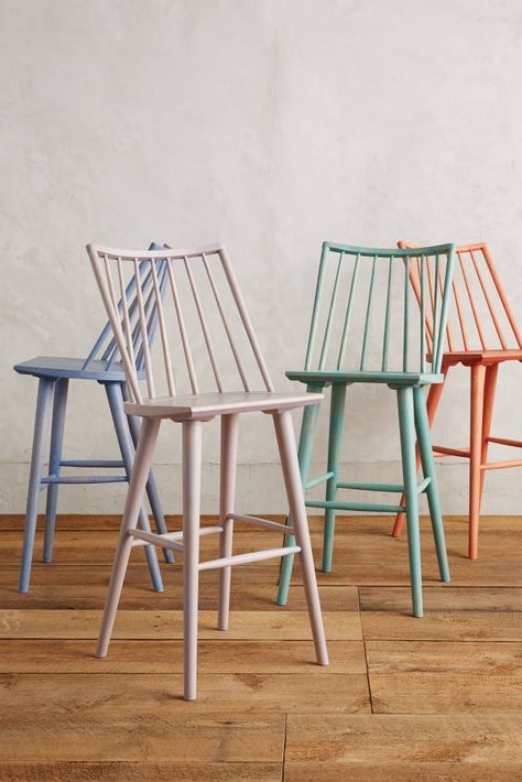 This classically shaped bar stool gets a modern touch with pastel colors. Dining Room, Dining Chairs, Counter Stools, Bar Stool, Cool Bar Stools, Bar Stools, Bar Chairs, Kitchen Counter Stools, Kitchen Stools