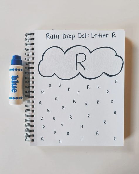 Melissa • Oh Hey Let's Play on Instagram: “Rain Drop Dot: Letter R • Here is a fun and simple journal activity you can set up to work on letter recognition! I chose letter R for…” Pre K, Montessori, Letter R Activities, Letter Activities, Letter R Crafts, Alphabet Activities, Letter R, Alphabet, Letter Recognition