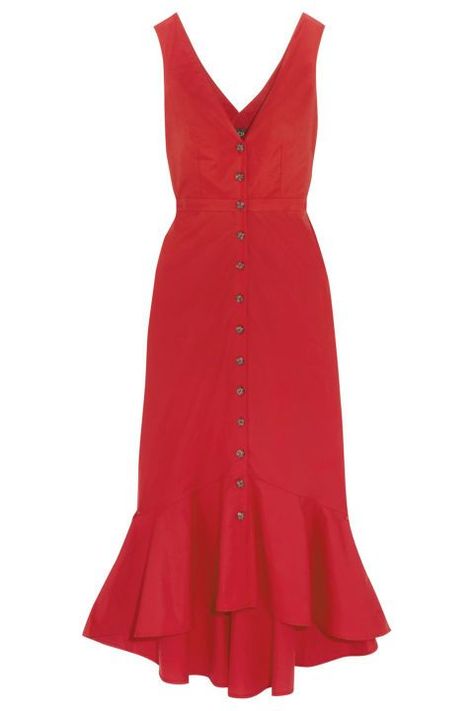 Be the literal Woman in Red Dress emoji with this Saloni Zoey Cutout Cotton-Blend Poplin Midi Dress. Fashion, Giyim, Model, Robe, Dress, Moda Femenina, Frack, Dress Details, Outfit