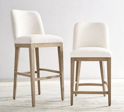 Layton Upholstered Bar & Counter Stools | Pottery Barn Canada Inspiration, Pottery Barn, Counter Stools With Backs, Counter Height Bar Stools, Farmhouse Bar Stools, Bar Stools With Backs, Counter Stools, Counter Bar Stools, Upholstered Bar Stools
