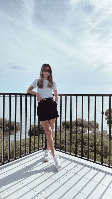 Tampa based fashion influencer Lauren Lora wearing a smart casual summer outfit. She’s wearing a white t shirt, black tailored shorts and white sneakers. Shorts, Summer Outfits, Vietnam, Outfits, Summer Shorts Outfits, Shorts And Tshirt Outfits, Black Shorts Outfit Summer, Shorts Outfits Women, Sneakers Outfit Summer