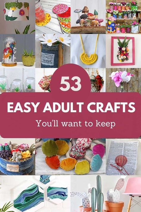 Crafting is for grown-ups too. It's good for the soul and has proven to spark joy. Here are 53 easy adult crafts ideas to get you started. Not only are you going to want to try these crafts but you'll want to keep what you have made for many years to come. Upcycled Crafts, Diy, Diy Crafts For Adults, Crafts For Seniors, Crafts For Teens To Make, Crafts For Teens, Craft Projects For Adults, Easy Crafts To Sell, Crafts To Do