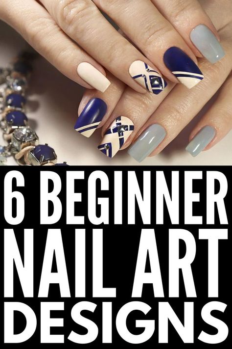 6 DIY Nail Art Designs for Beginners | If you love nail art, but don't have the time (or money) to visit the salon, these easy step-by-step tutorials will teach you how to create beautiful nail polish designs at home! We've also included a list of tools you need to create these looks, plus simple nail hacks for a perfect manicure every time! The design ideas are simple and classy, and easy for beginners, with cute looks for holidays and special occasions.