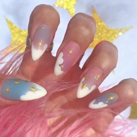 23+ Cute & Fluffy Cloud Nails - ♡ July Blossom ♡ Nail Art Designs, Nail Designs, Star Nails, Star Nail Designs, Sky Nails, Pretty Nails, Red Nail Designs, Nails Inspiration, Nails For Kids