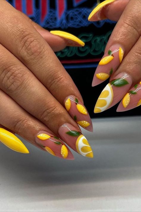 Brighten up your summer with lemon nails by @carries_nails18, adding a zesty and refreshing touch to your manicure that perfectly complements the sunny season. Explore the top 25 summer nail design ideas at Nailustrous and level up your nail game now! Colourful Nail Designs, Nail Art Designs, Nail Designs, Uñas, Trendy Nails, Pretty Nails, Minimalist Nails, Cute Acrylic Nails, Nail Accessories