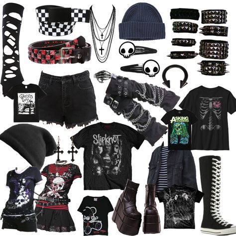 Emo Goth Outfits, Punk Goth Outfits, Grunge Goth Outfits, Emo Outfits Accessories, Grunge Metal Outfit, Emo Nite Outfit, Goth Grunge Outfits, Punk Emo Outfits, Goth Emo Outfits