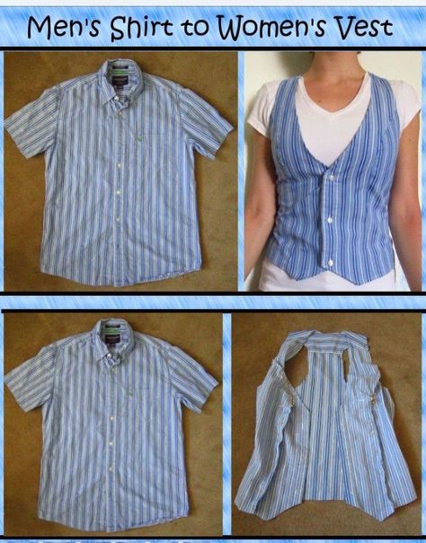 DIY Turn A Mens Shirt Into A Women's VestPlease don't forget to like. If your going to save then please remember to like, if your out of likes then hit the share button👍 Don't forget to view my other tips and follow. Thanks Shirts, Diy Clothing, Diy Shirt, Upcycle Clothes Diy, Diy Clothes Refashion, Upcycle Clothes, Diy Clothes Design, Diy Sewing Clothes, Sewing Clothes