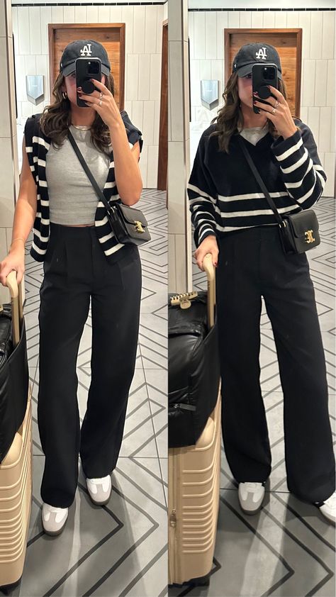 Outfits, Wide Leg Black Pants Outfit, Trouser Pants Outfits, Wide Leg Pants Outfit Casual, Trouser Outfits, Jeans Travel Outfit, Wide Leg Pants Outfit, Trousers Outfit Casual, Black Wide Leg Pants Outfit