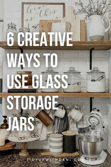 Want to know what to do with empty glass jars? Here are 6 creative glass storage jars ideas for kitchen storage, laundry detergent, home decor, and more! Glass jars for laundry detergent. Glass jars for pantry storage. Glass jars home decor. Glass jars decorating ideas. Glass jars for kitchen storage. Glass jars ideas. Design, Diy, Glass Jar Storage Ideas, Glass Storage Jars, Glass Storage Containers, Glass Canisters In Kitchen Display, Glass Canister Ideas, Pantry Jars, Glass Canister Decor Ideas