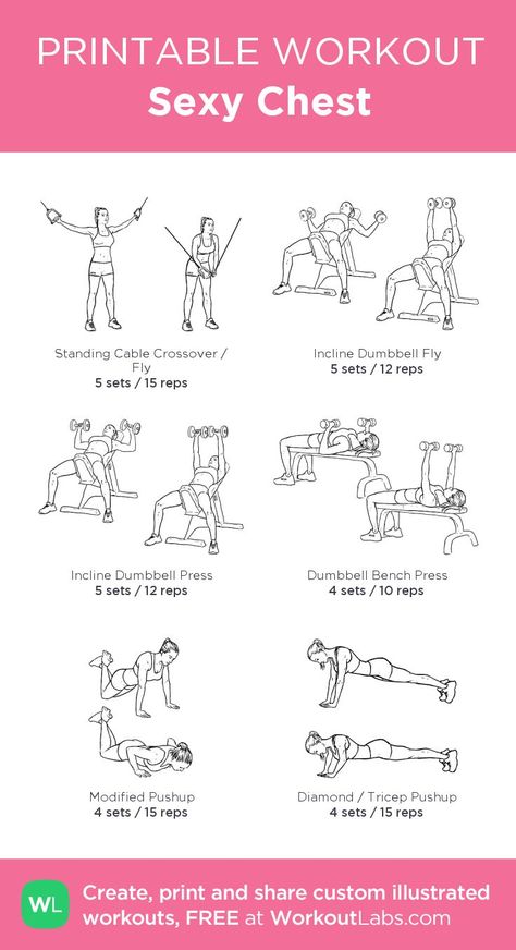 Sexy Chest: my custom printable workout by @WorkoutLabs #workoutlabs #customworkout  ****(missing flat fly dumbbell (4-10) & Low to High Cable Fly (4- 12))**** Fitness Workouts, Gym, Chest Workouts, Chest Exercises, Fitness, Chest Workout Women, Dumbbell Chest Workout, Chest Workout, Reps And Sets