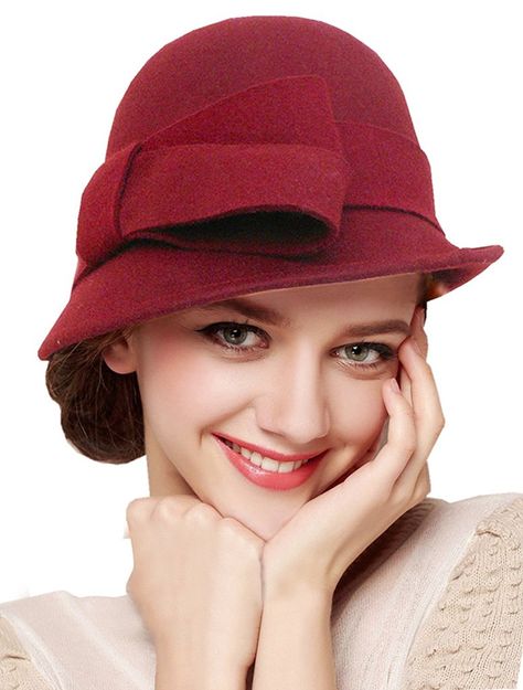 1920s Style Hats Women Solid Color Winter Hat 100% Wool Cloche Bucket with Bow Accent $23.96 AT vintagedancer.com