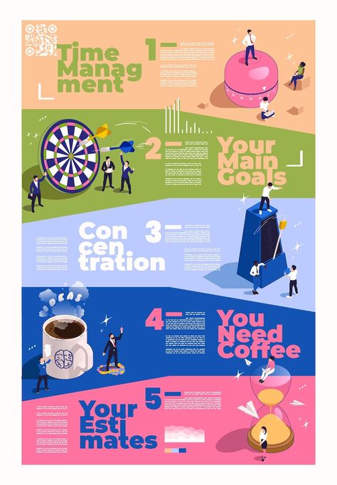 Free Vector | Free vector productivity improvement boosting isometric infographics with tips for time management concentration on goals coffee and estimates vector illustration Design, Social Media Infographic, Marketing Design, Social Media Design, Creative Infographic, Infographic Design Inspiration, Infographic Design Layout, Infographic Layout, Infographic Design