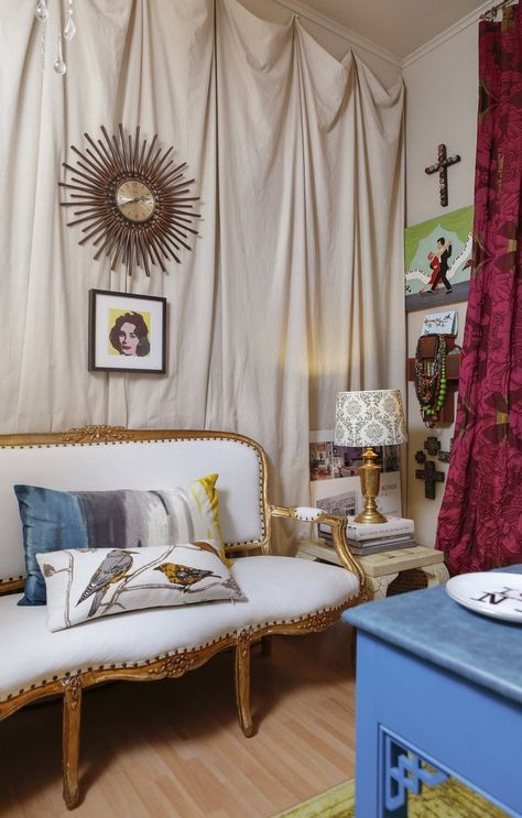 The fabric drape wall hanging adds an element of texture and architecture. For behind my bed? Valorie's Fearless and Fabulous New Orleans Home Interior Design, Home, Interior, Retro, Home Décor, Design, Fredrikstad, New Orleans Homes, Living Spaces