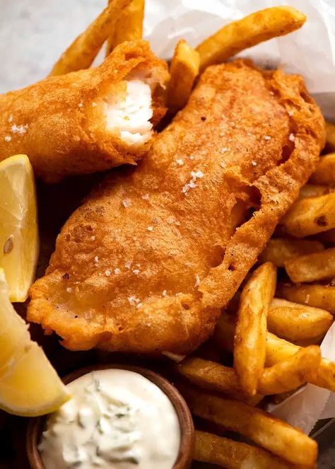 Beer Battered Fish with chips, ready to be eaten