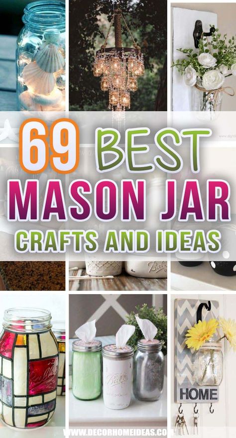 Best Mason Jar Crafts And Ideas. Add some easy home decorations with these mason jar crafts and ideas. Add a personal touch with your own DIY projects with mason jars. #decorhomeideas Mason Jar Projects, Diy, Mason Jars, Decoration, Alcohol, Mason Jar Gifts, Mason Jar Crafts, Mason Jar Diy Projects, Easy Mason Jar Crafts Diy