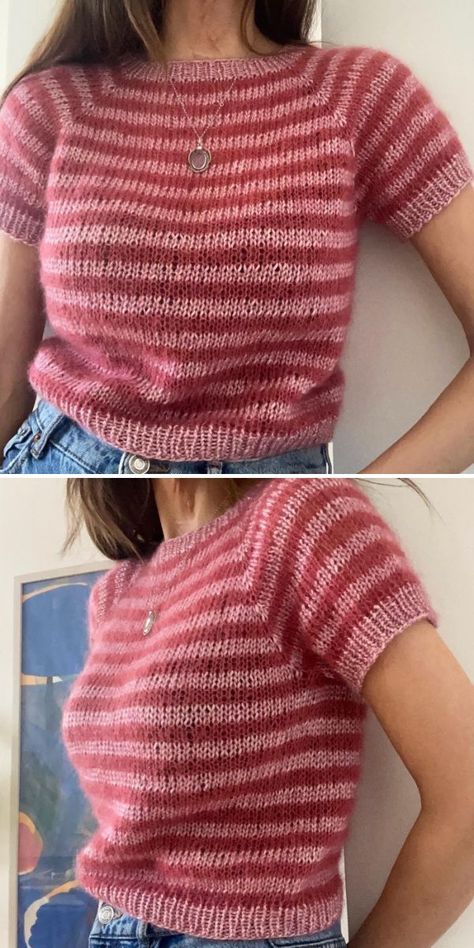 Berry T-Shirt Free Knitting Pattern Knit Top Pattern Free, Summer Knit Tops, Knit Top Patterns, Instruções Origami, Crochet Shirt, Knitted Tops, Summer Knitting, Pattern Sweater, Sweater Knitting Patterns