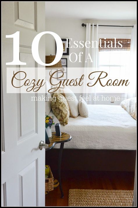 10 ESSENTIALS OF A COZY GUEST ROOM Here are to easy tips for making a guest room a personal haven for overnight guests stonegableblog.com Home, Home Décor, Guest Room Essentials, Cozy Guest Rooms, Room Essentials, Guest Room Office, Guest Bed, Guest Suite, Guest Room