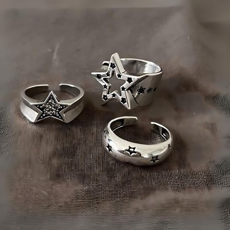 ⭐ Discover the allure of our Y2K Stars Sterling Silver Ring Set Each ring is thoughtfully designed with unique, irregular shapes, capturing the essence of Y2K style.  These adjustable rings, suitable for any finger, are crafted from high-quality silver. 💍 Ideal for gifting, these rings are a tribute to the bold and individualistic spirit of the early 2000s. ------------------------------------------------------------------------- 🌟 Processing Period: 3 business days Expected Arrival: Approxima