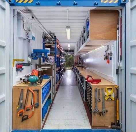 Shipping Container Workshop, Shipping Container Sheds, Shipping Container Storage, Workshop Shed, Container Conversions, Building A Garage, Shipping Container Home Designs, Container Cabin, Container Buildings