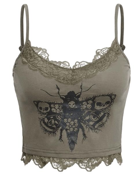 PRICES MAY VARY. 100% Polyester Imported Pull On closure Hand Wash Only Comfy and slight stretch material, it is breathable and skin-friendly Features: floral embroidery details, crisscross lace up front, adjustable spaghetti straps, sweetheart neck, sleeveless, opening back, cropped length, slim fit This cami top goes well with jeans, leggings, sweatpants, flared trousers, palazzo pants, cargo pants, denim shorts, skirts, sandals, sneakers, wedges, high heels or boots Suitable for daily wear, b Goth, Giyim, Kaos, Collar, Women, Papillon, Styl, Skull Print, Kawaii Goth Outfits