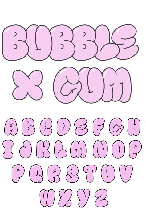 Bubble Gum Font Grafiti, Resim, Inspo, Huruf Doodle, Stickers, Cute Fonts Alphabet, Lettering Tutorial, Fancy, Rita