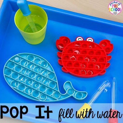 Increase fine motor skills and hand-eye coordination with water pop it activity for preschool, pre-k, and kindergarten! #preschool #prek #kindergarten #popit Sensory Activities, Toddler Learning Activities, Activities For Kids, Pre K, Montessori, Preschool Fine Motor Skills, Preschool Learning Activities, Fine Motor Activities For Kids, Math Literacy