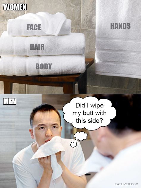 Towels: Men vs. Women Funny Stuff, Lions, Humour, Men Vs Women, Boys Vs Girls, Man Humor, Men, Towel, Want To Lose Weight