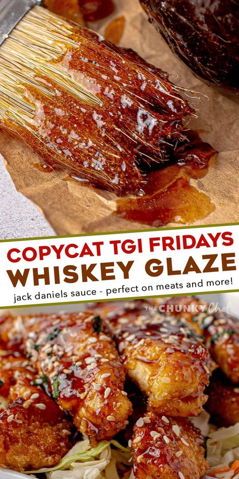 This Copycat TGI Fridays Whiskey Glaze (also previously called Jack Daniels Sauce), is the perfect blend of sweet and savory. It's amazing on chicken, beef, pork, seafood, veggies and more! #whiskey #glaze #tgifridays #jackdaniels Jack Daniels, Dessert, Salsa, Dips, Whiskey Chicken, Whiskey Sauce, Jack Daniels Sauce, Whiskey Glaze Recipe, Whiskey Glaze