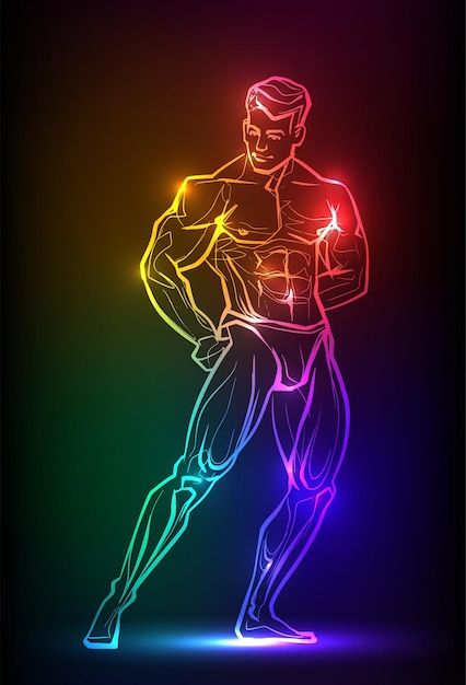 Neon, Biceps, Fitness, Bodybuilding, Man, Male Figure, Silhouette Man, Poses, Kunst