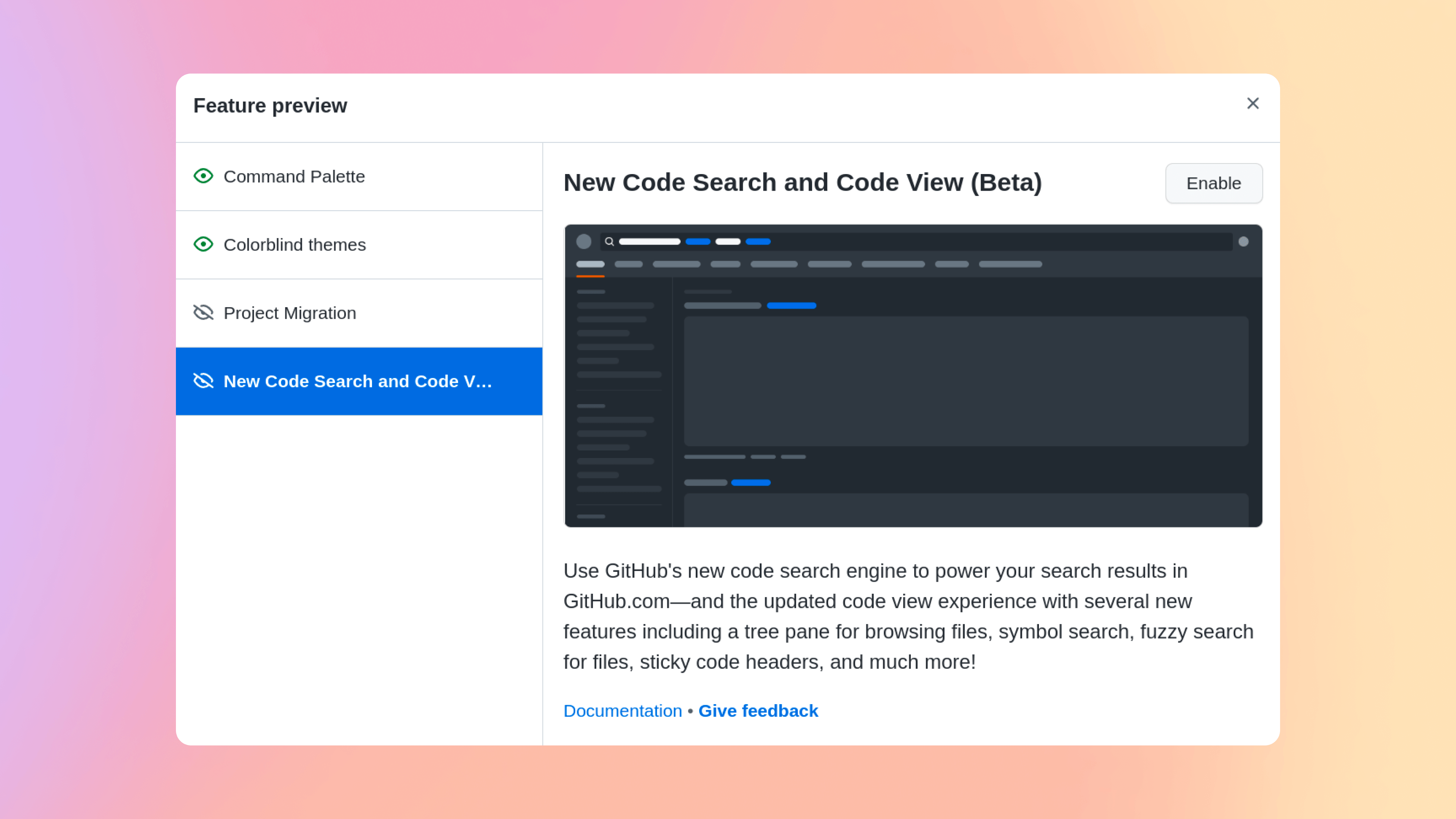 mockup screenshot of new code view and code search features