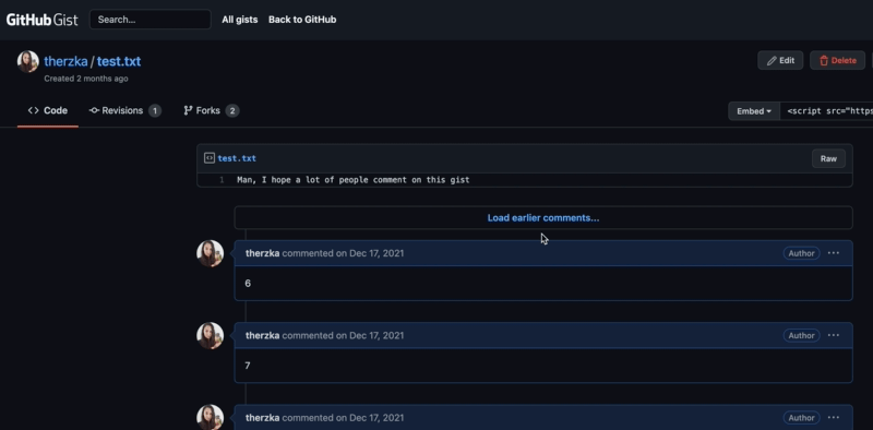 An animated gif showing a user clicking on the 'Load earlier comments...' button to view more comments